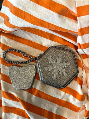 Coach Hexagonal Snowflake Coin Pouch with Mirror Charm Metallic Cosmetic Case